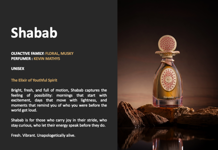 SHABAB (YOUTH POTION) FLORAL, WOODY & WARM ELEGANT, ROMANTIC, AND TIMELESS