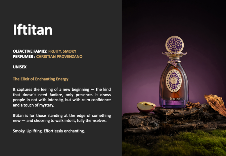 IFTITAN (ENCHANTING POTION) FRUITY, SPICY & SMOKY  WARM, COMFORTING, AND RICH WITH A TOUCH OF SPICE